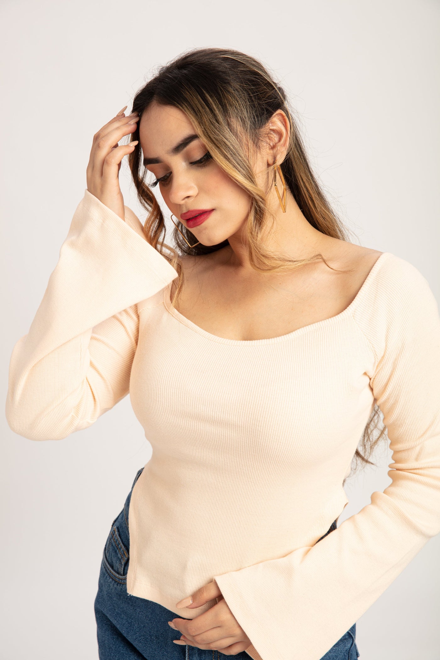 Peachy Rib Asymmetric Milkmaid Top