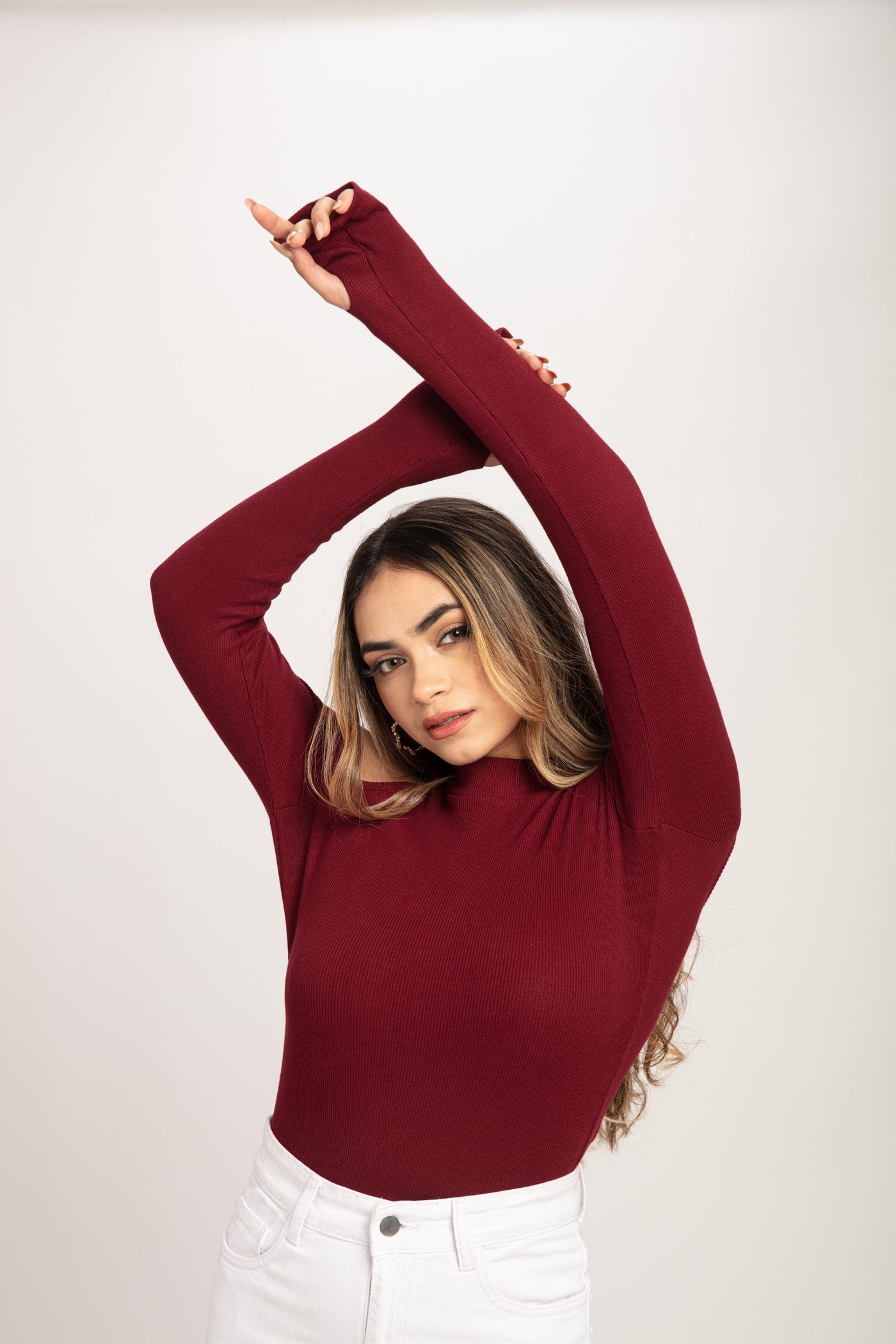 Burgundy Cut Out Shoulder Top