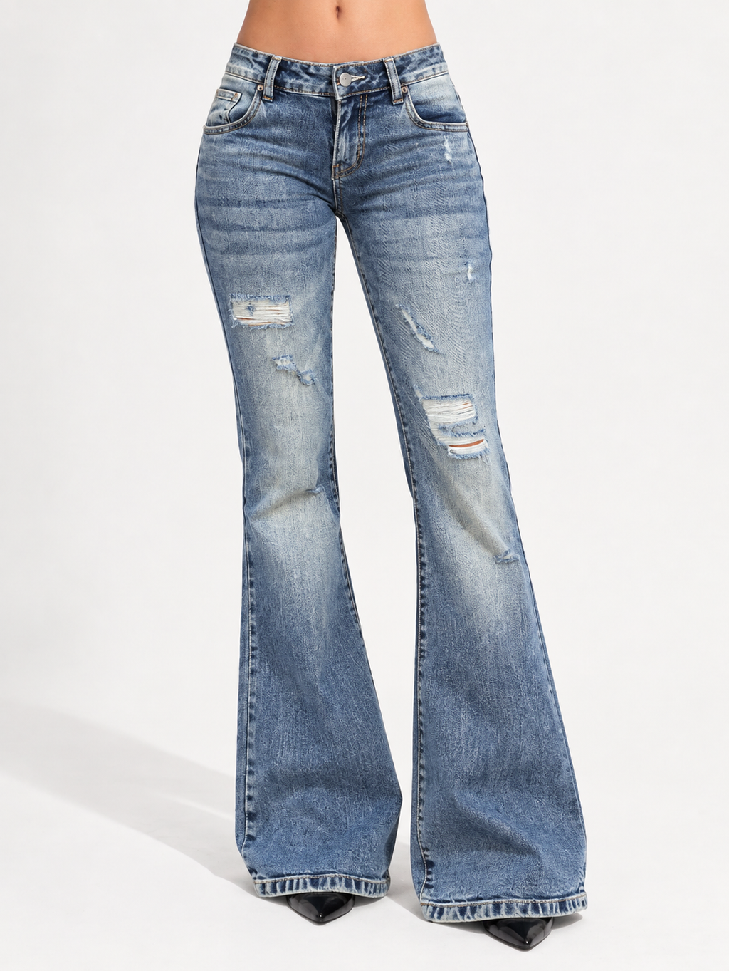 Low Rise Vintage Distressed Bell Bottom Jeans