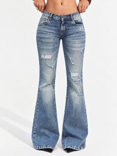 Low Rise Vintage Distressed Bell Bottom Jeans