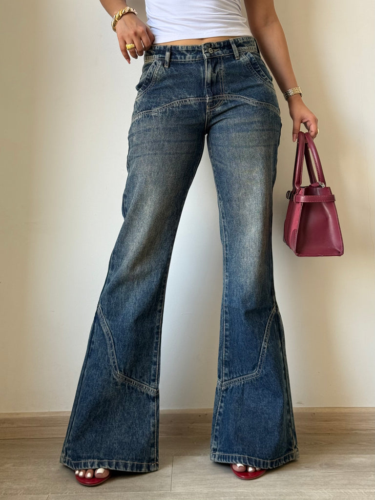 unaile vintage like flare denim pants