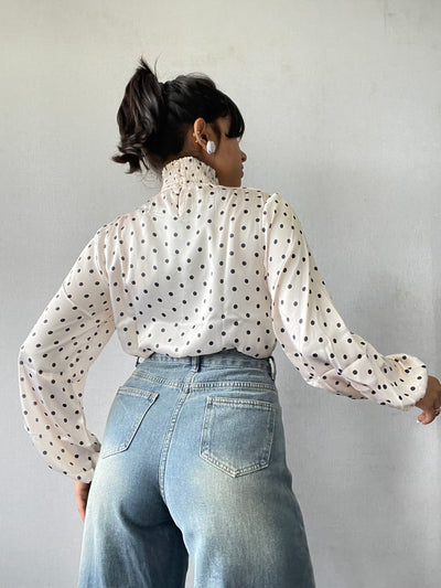 Pretty Polka Dot High Neck Blouse