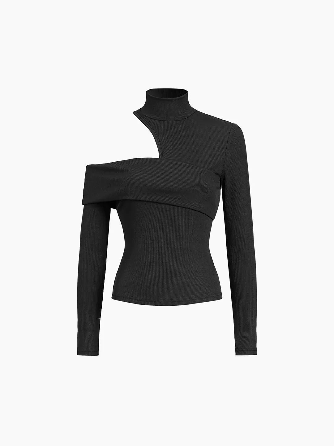 Wrapped Shoulder High Neck Rib Top