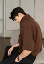 Zip Up High Neck Short Sleeve Shirt
