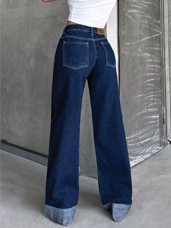 Eclipse Blue Rolled-Up Super Wide Leg Jeans