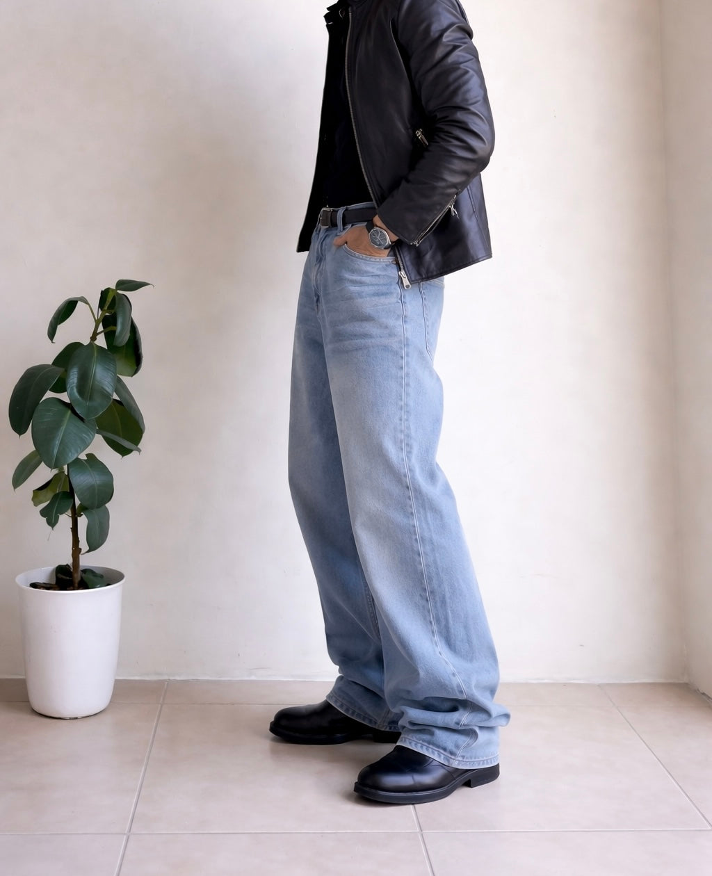 Classic Wash Blue Baggy Fit Jeans