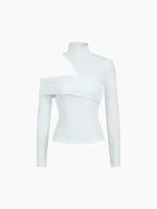 Wrapped Shoulder High Neck Rib Top