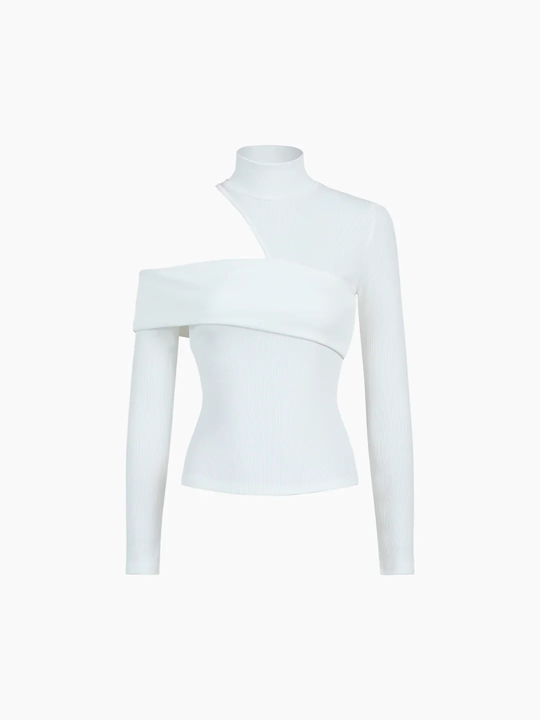 Wrapped Shoulder High Neck Rib Top