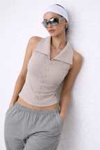 Collared Pin Up Vest Top