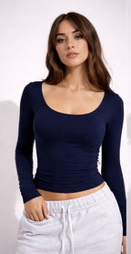 Soft Curve Neck Long Sleeve Top