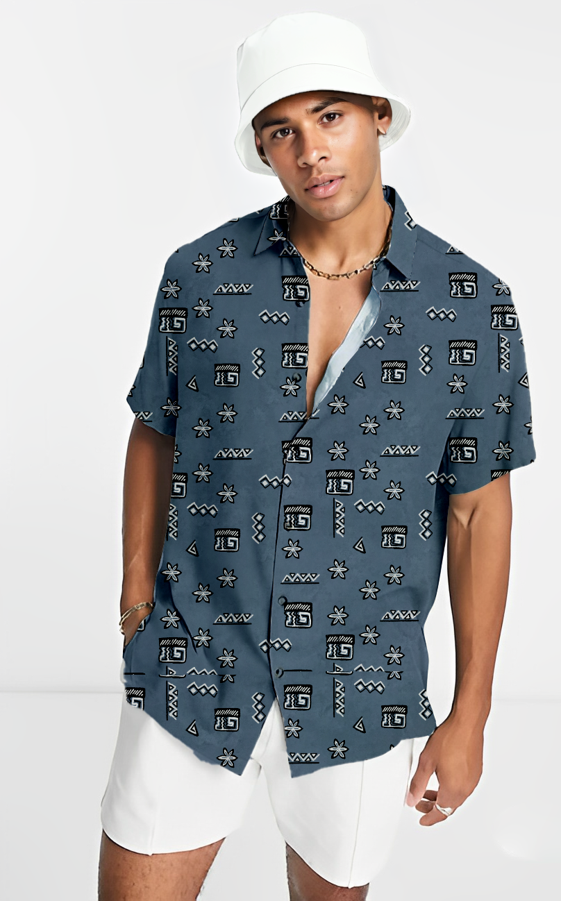 African culture print short sleeve shirt