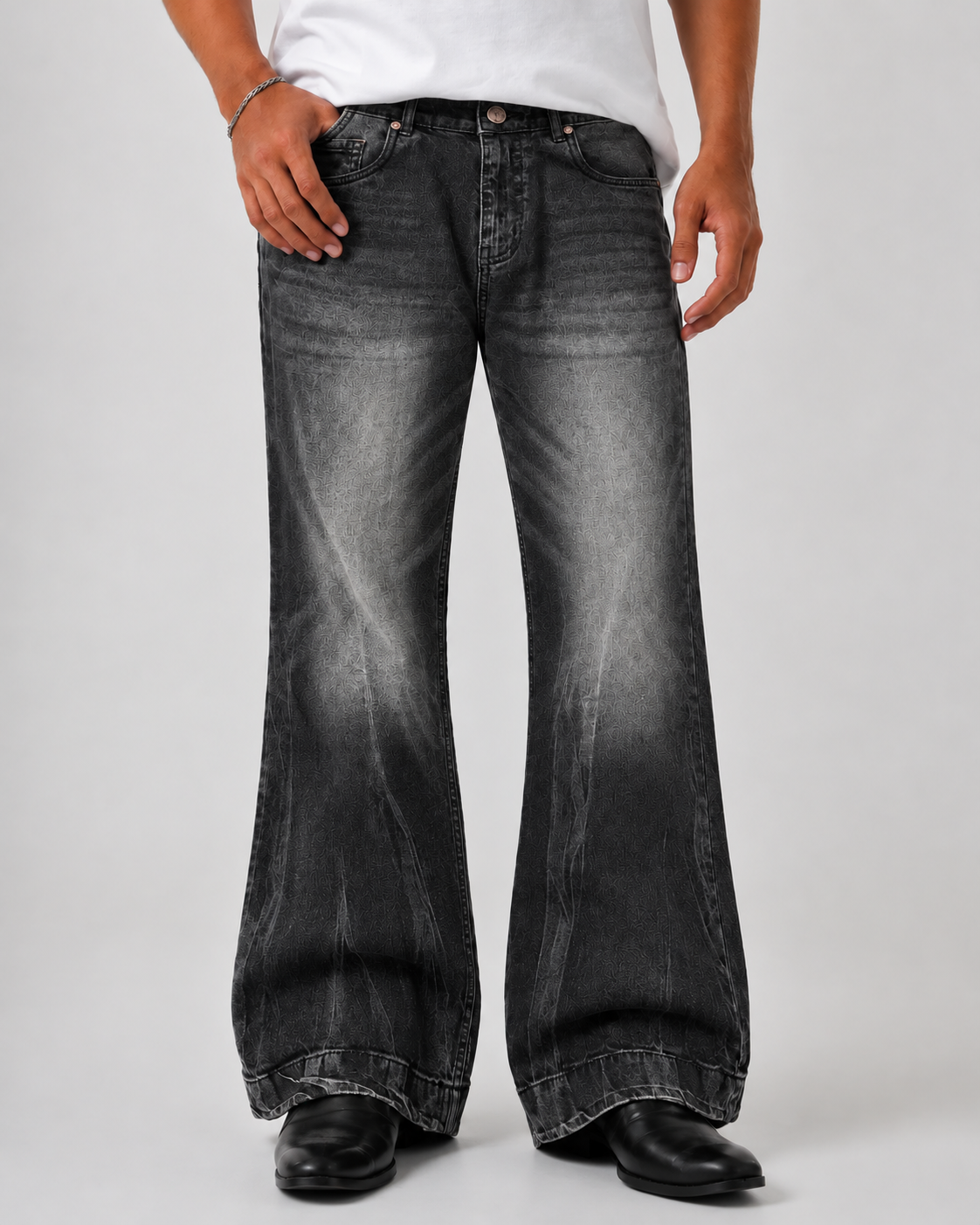 Black Shadow Flame Wash Flare Bootcut Jeans