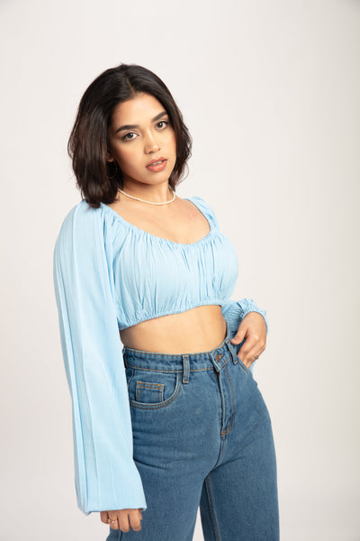 Charlotte blue Long Sleeves Crop Top