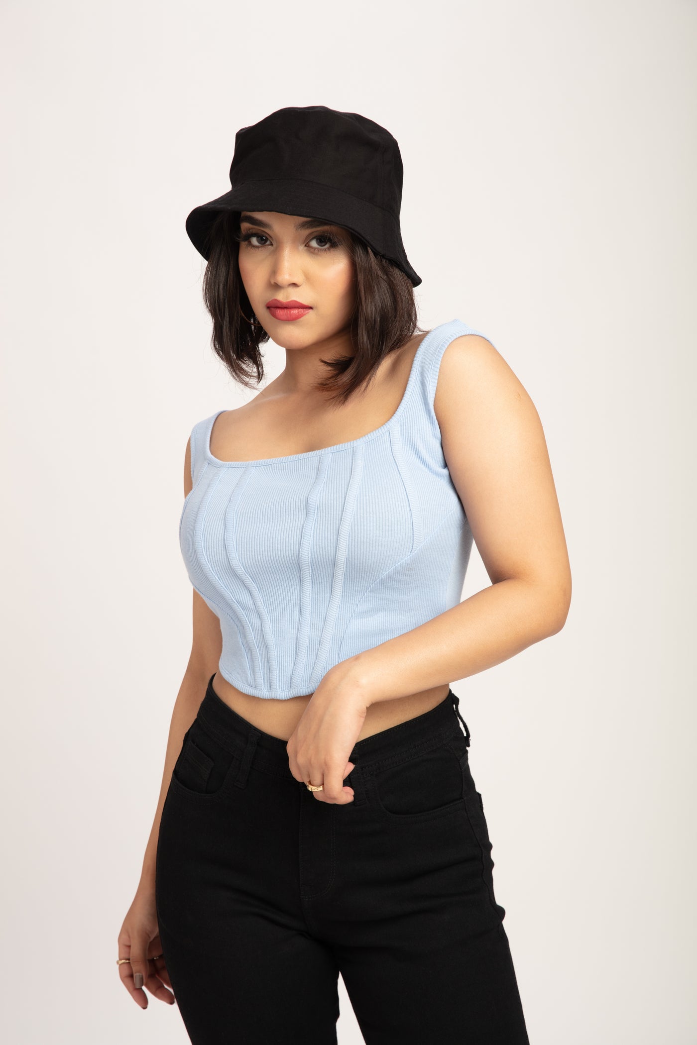 Spliced Stretch Powder Blue Corset Top