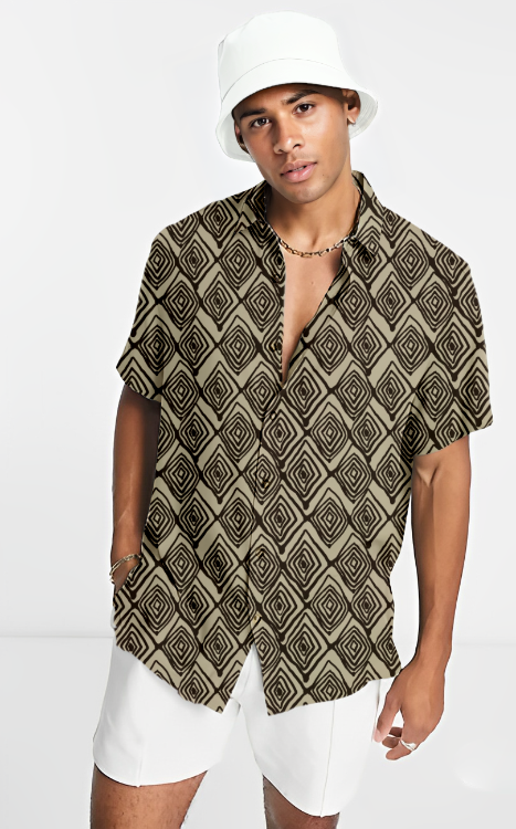 Brown Trillion print Short Sleeve Shirt