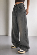 Grey Vintage Washed Wide Leg Baggy Jeans