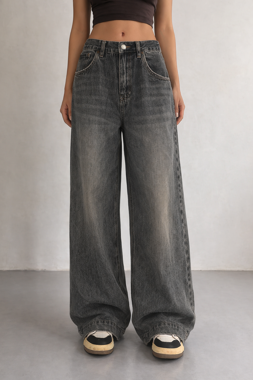 Grey Vintage Washed Wide Leg Baggy Jeans
