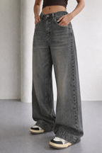 Grey Vintage Washed Wide Leg Baggy Jeans