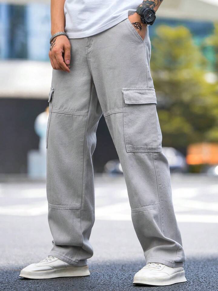 Moonstone Grey Flap Pocket Side Cargo Jeans