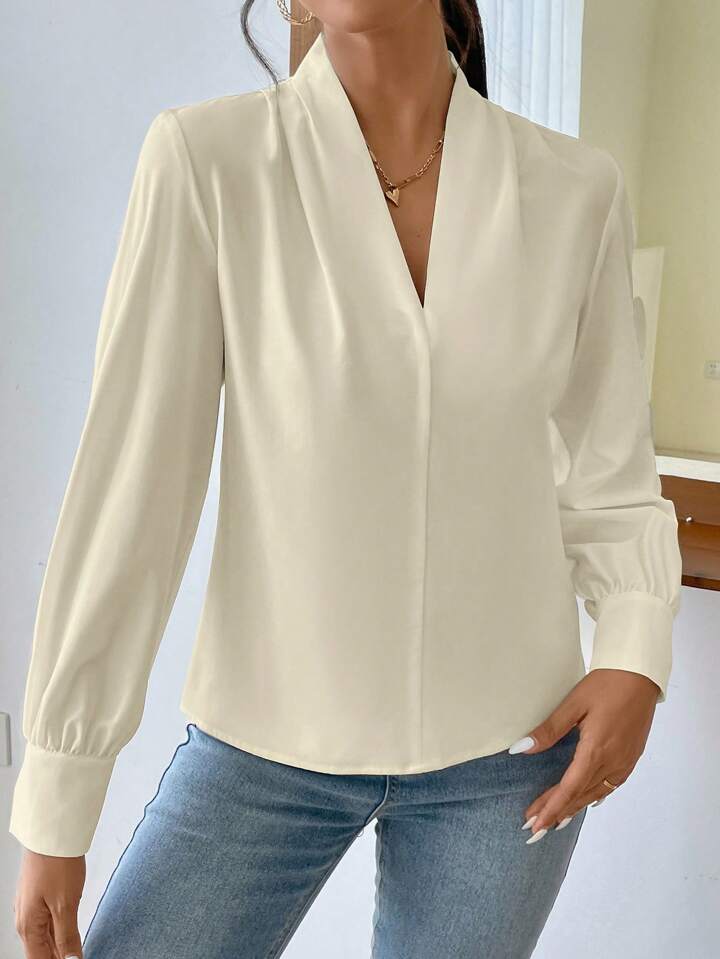 V Neck Pleated Blouse