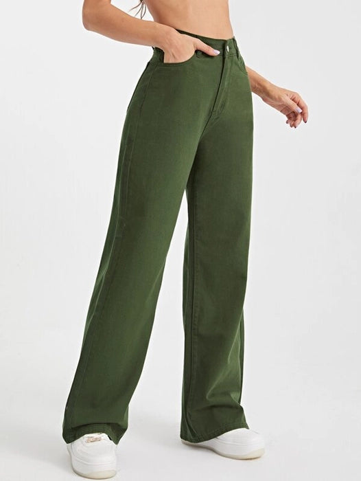 Army Green Wide Leg High Rise Jeans