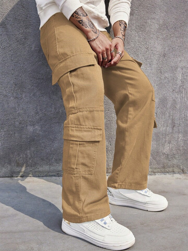 Neutral Nude Men Baggy Fit Cargo