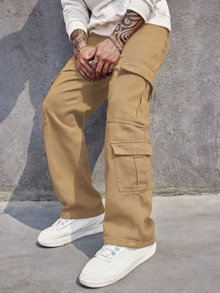 Neutral Nude Men Baggy Fit Cargo