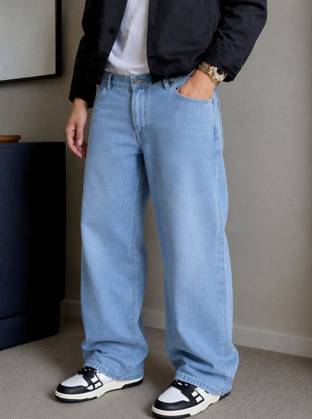 Slate Blue Baggy Fit Rigid Jeans