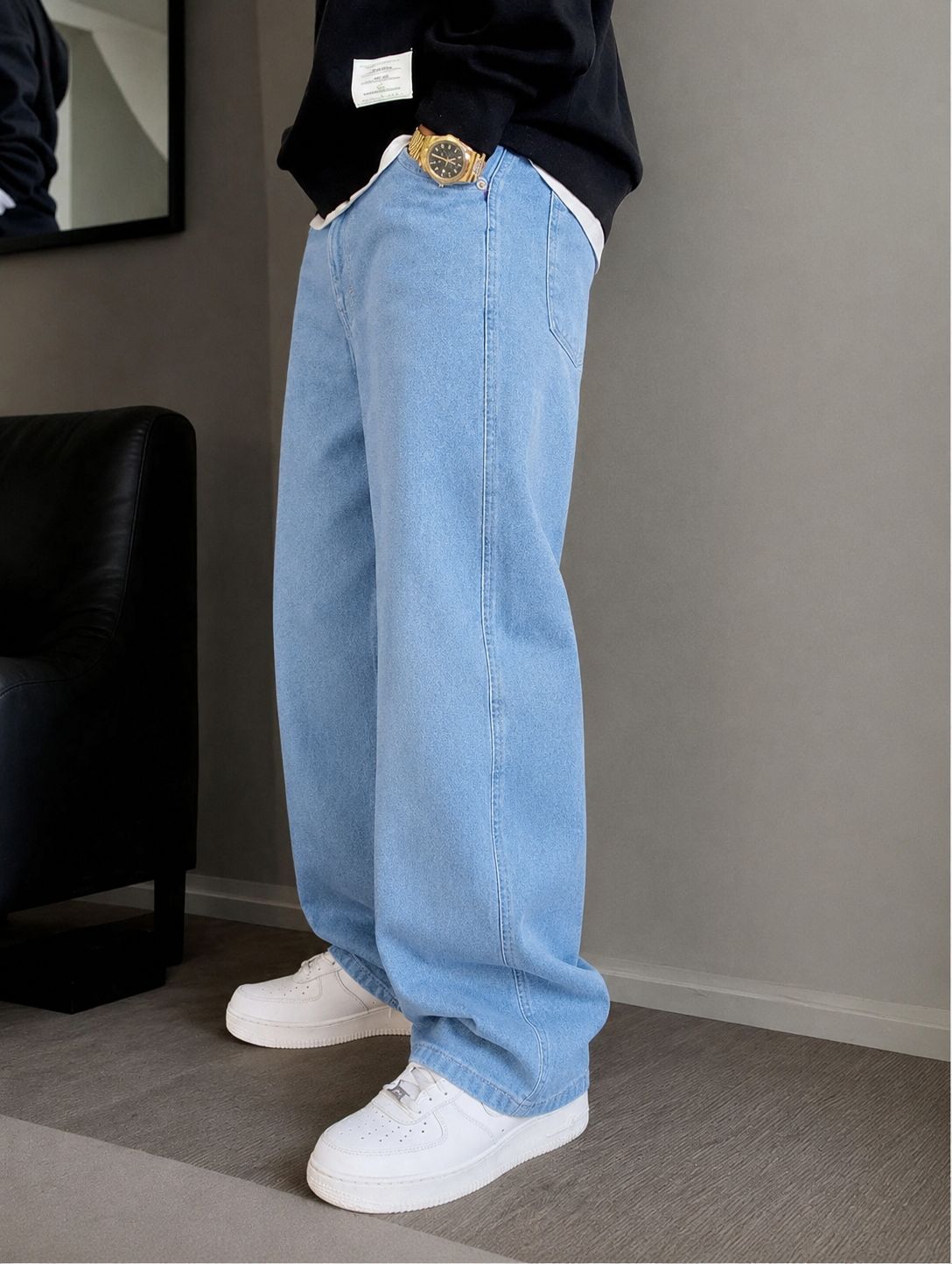 Slate Blue Baggy Fit Rigid Jeans