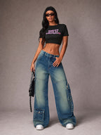Navy Solar Wide Leg Cargo Jeans