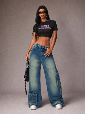 Navy Solar Wide Leg Cargo Jeans