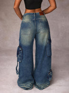 Navy Solar Wide Leg Cargo Jeans