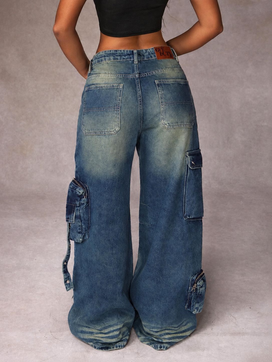 Navy Solar Wide Leg Cargo Jeans