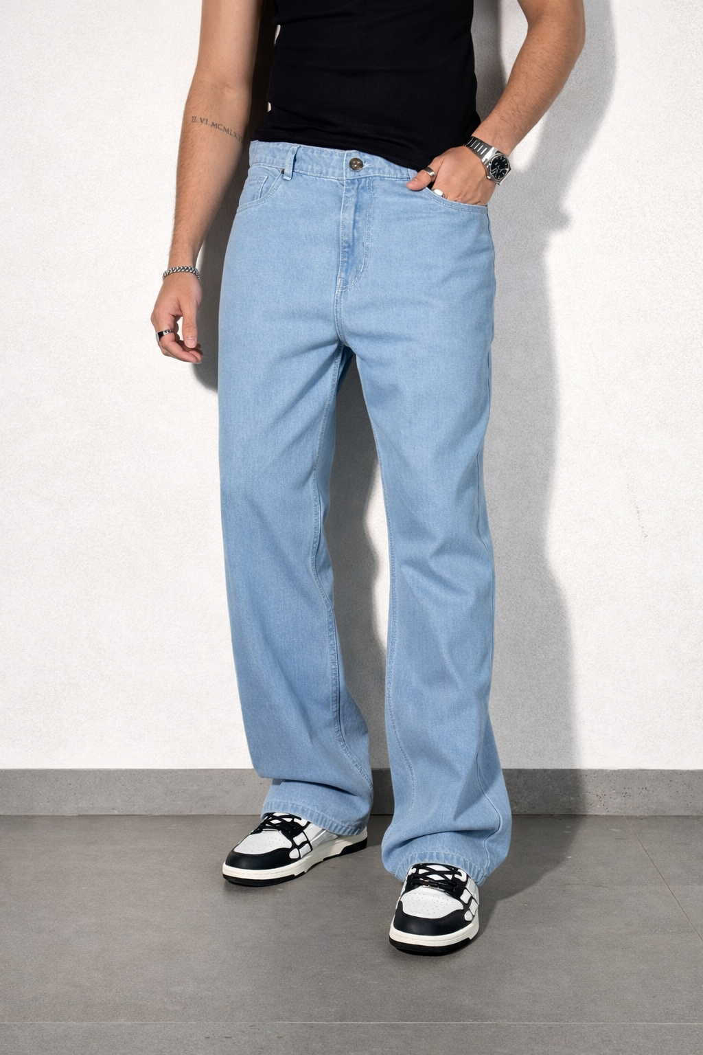Slate Blue Baggy Fit Rigid Jeans