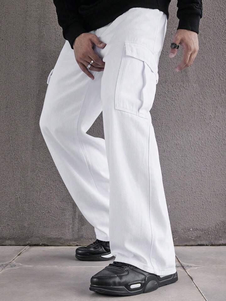 Pure White Baggy Cargo Jeans
