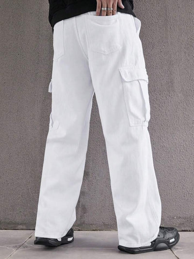 Pure White Baggy Cargo Jeans