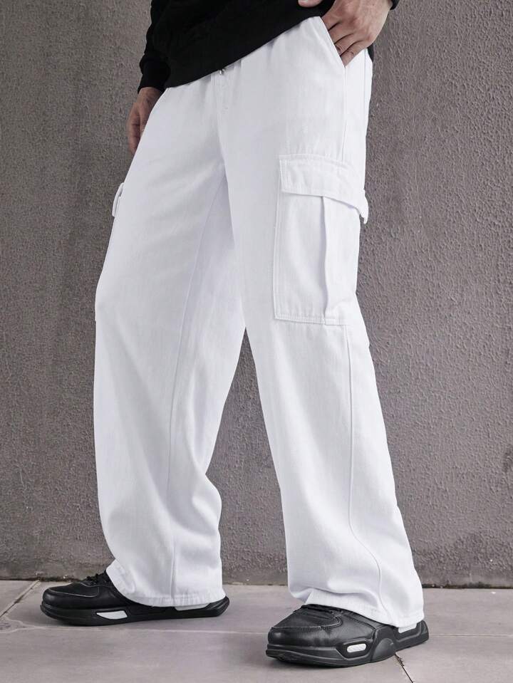 Pure White Baggy Cargo Jeans