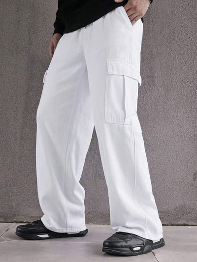 Pure White Baggy Cargo Jeans