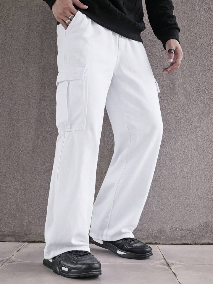 Pure White Baggy Cargo Jeans