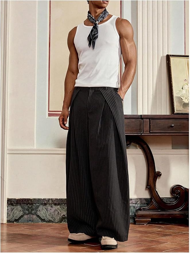 Overfold Stripes Draped Trousers