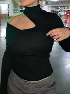 Wrapped Shoulder High Neck Rib Top