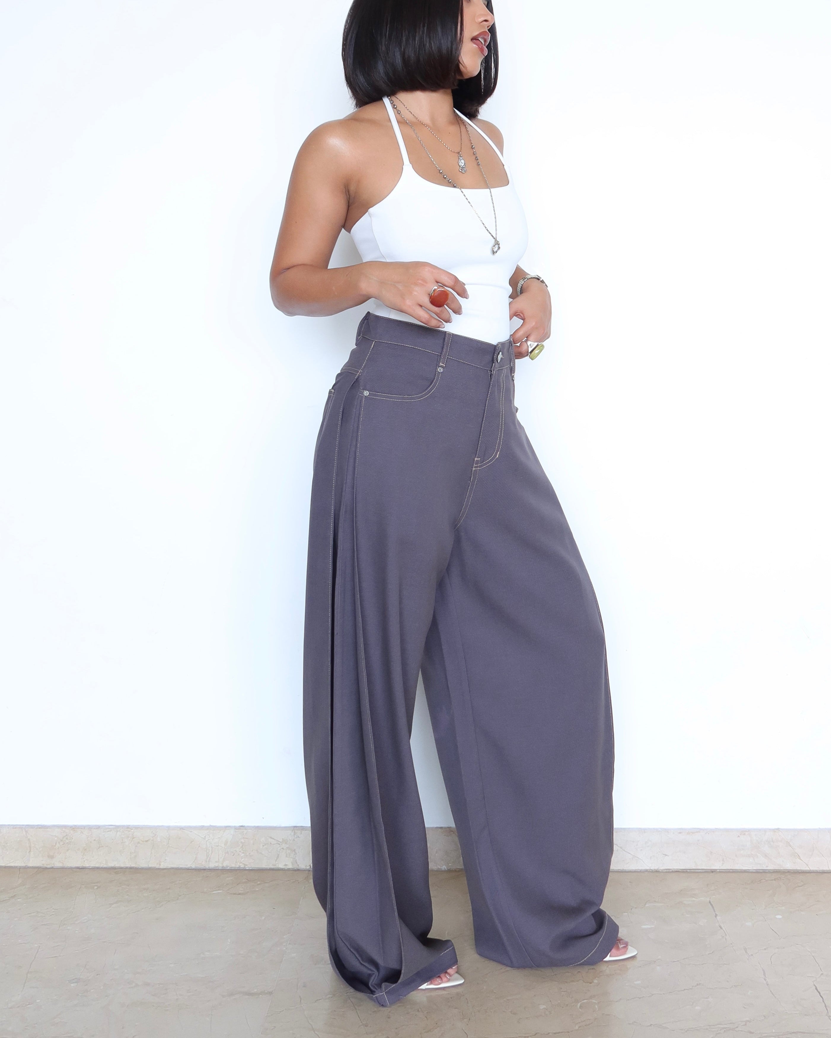 Denim-Inspired Pleated Pants