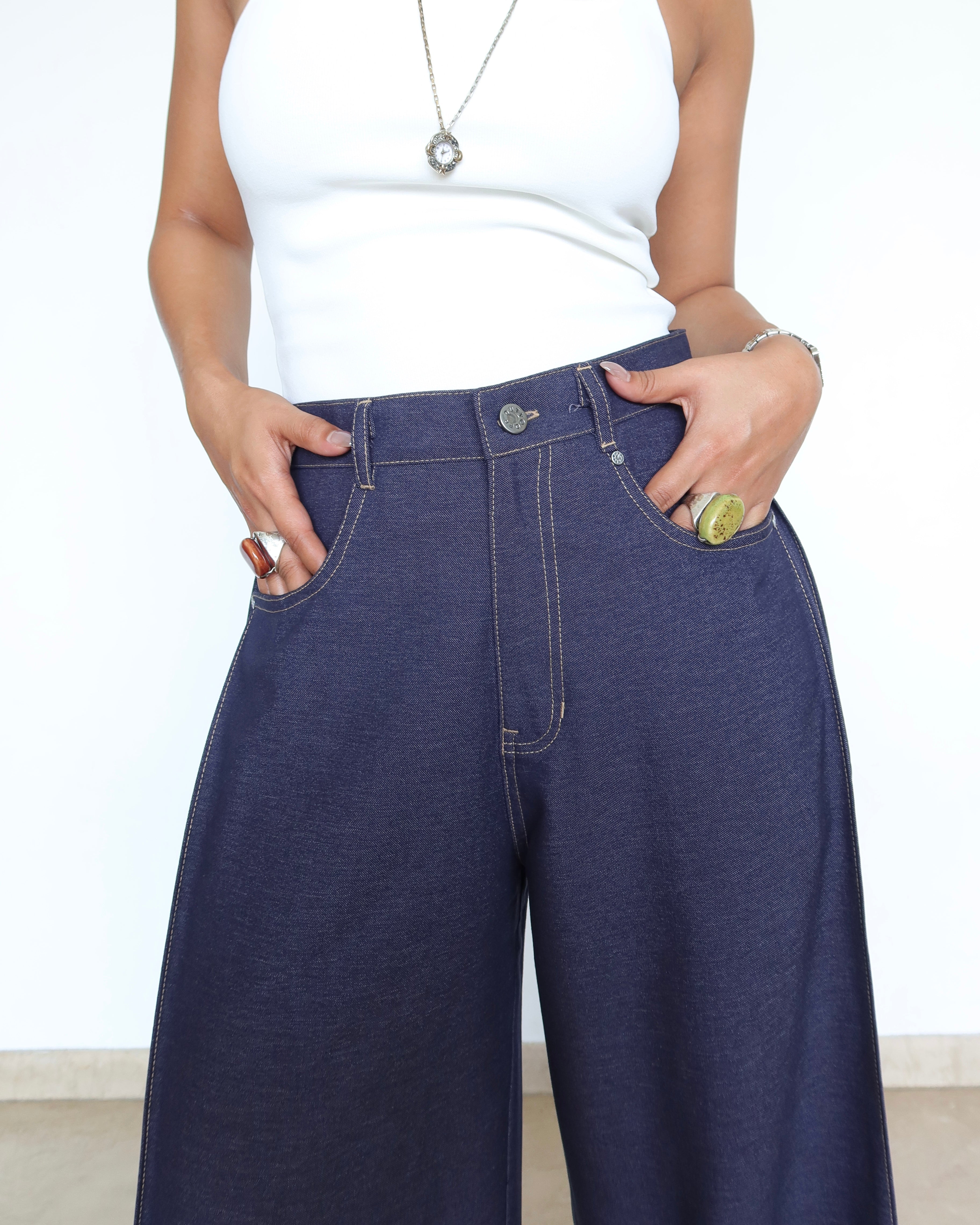 Denim-Inspired Pleated Pants