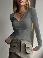 Bodycon Henley Rib Top