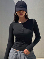 Bodycon Henley Rib Top