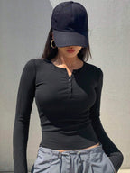 Bodycon Henley Rib Top