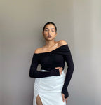 Twist N Turn Black Off Shoulder Rib Top