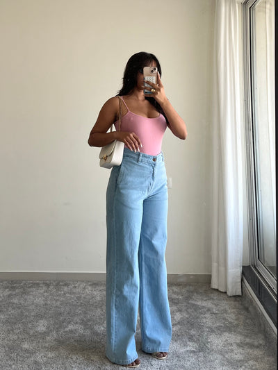 Sky Blue Fall Wide Leg High Rise Jeans