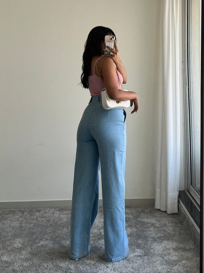 Sky Blue Fall Wide Leg High Rise Jeans