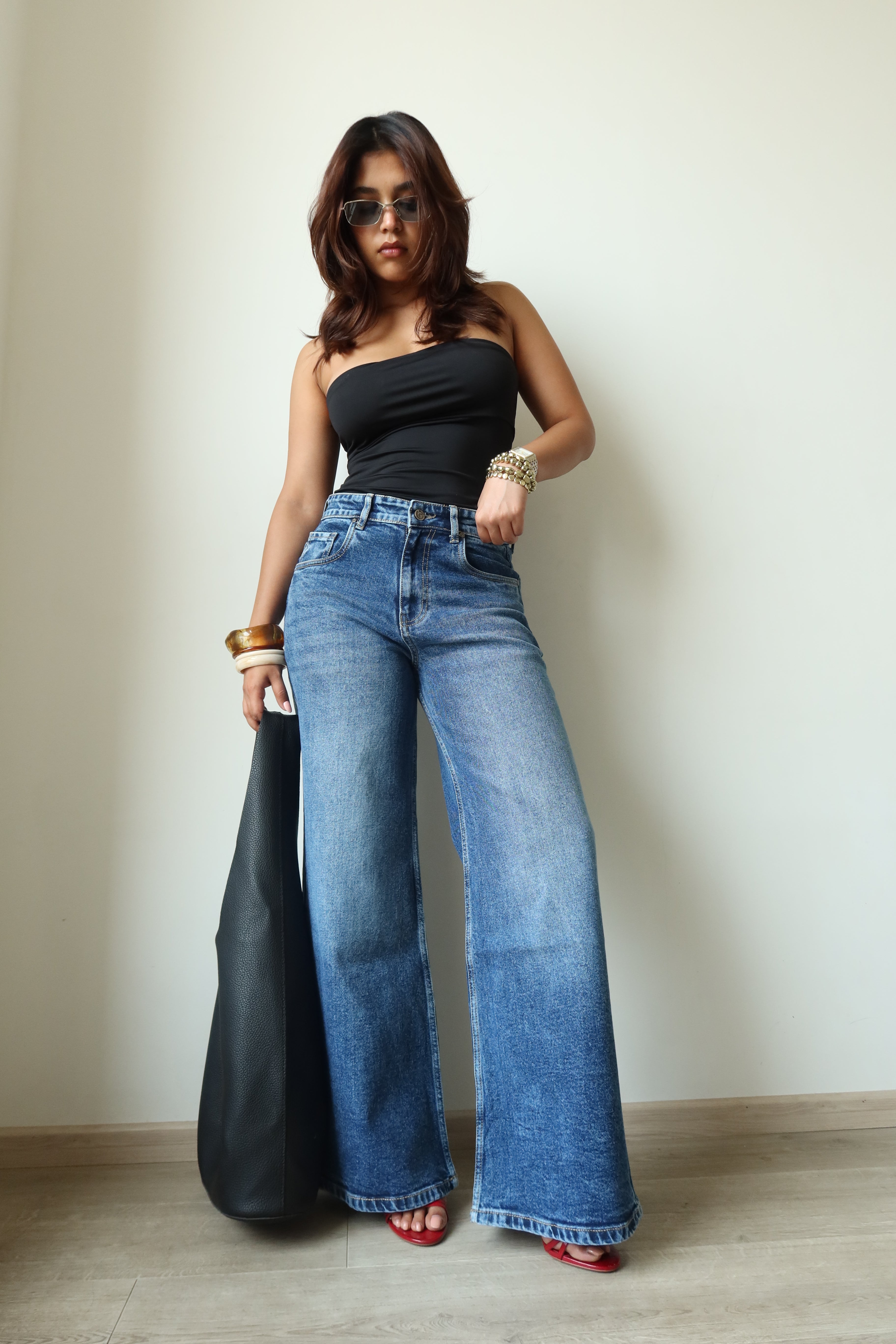 Dark Horizon Stone Wash Wide Leg Jeans
